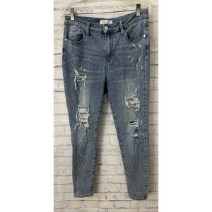 Judy‎ Blue Size 13/31 Lace Patch Distressed Mid Rise Skinny Jeans Stretch